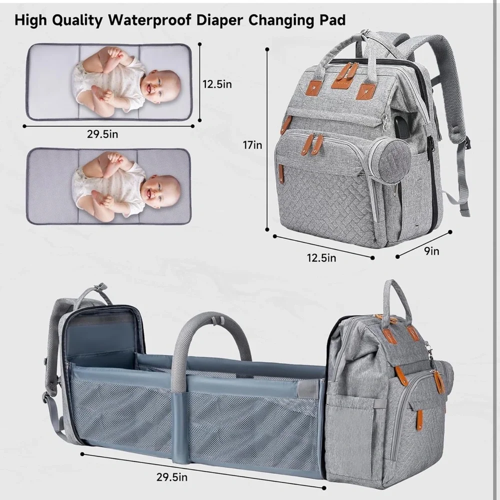 Baby‎ Diaper Bag Backpack - 7-in 1-Gray